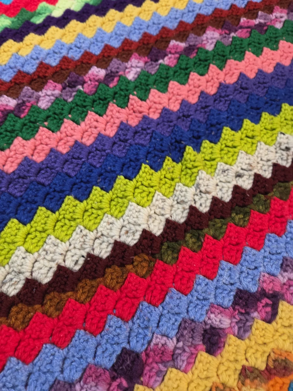 Handmade Multicolor Crochet Lap Blanket - Teal Trim